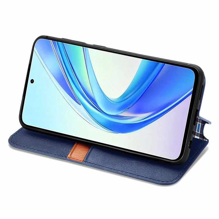 For Honor X7b 4G Cubic Grid Pressed Magnetic Leather Phone Case