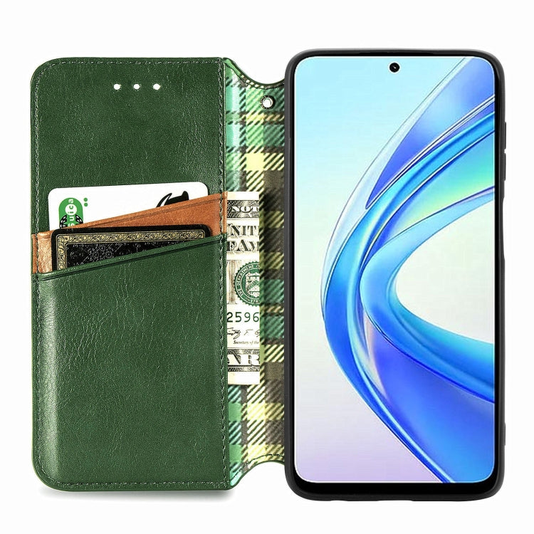 For Honor X7b 4G Cubic Grid Pressed Magnetic Leather Phone Case