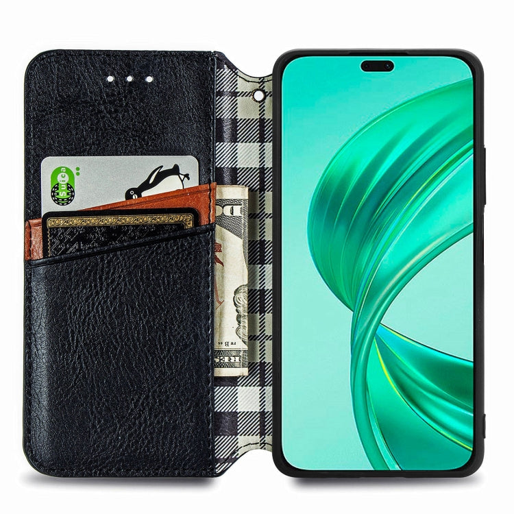 For Honor X8b 4G Cubic Grid Pressed Magnetic Leather Phone Case