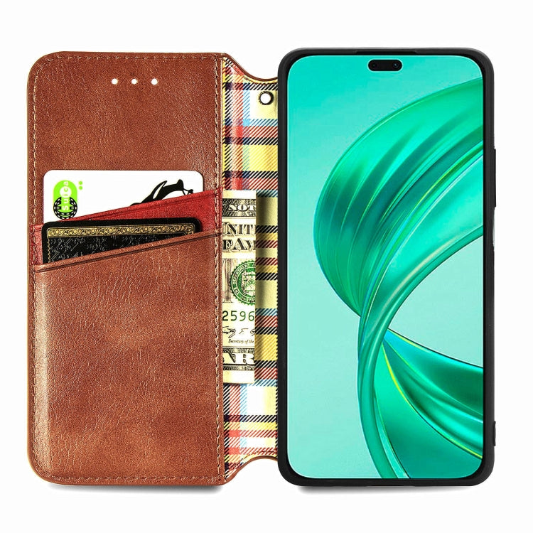For Honor X8b 4G Cubic Grid Pressed Magnetic Leather Phone Case