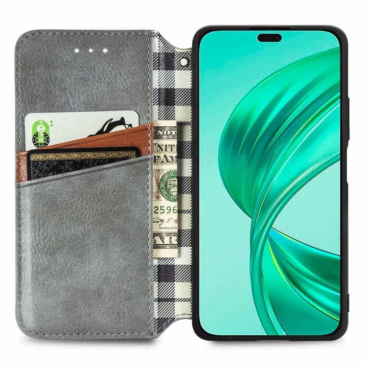 For Honor X8b 4G Cubic Grid Pressed Magnetic Leather Phone Case