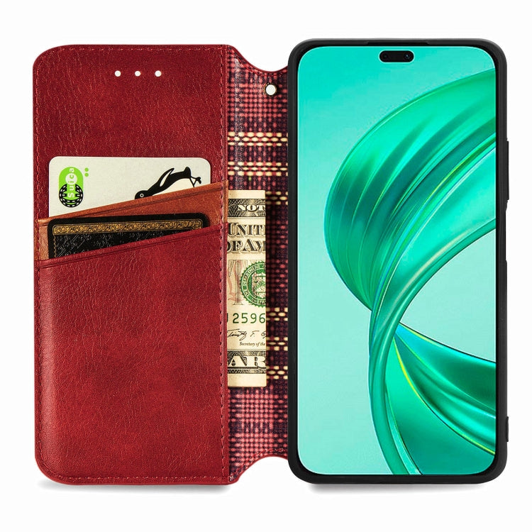 For Honor X8b 4G Cubic Grid Pressed Magnetic Leather Phone Case