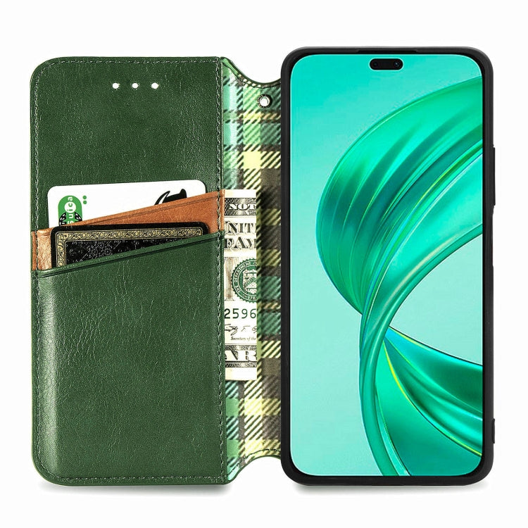 For Honor X8b 4G Cubic Grid Pressed Magnetic Leather Phone Case