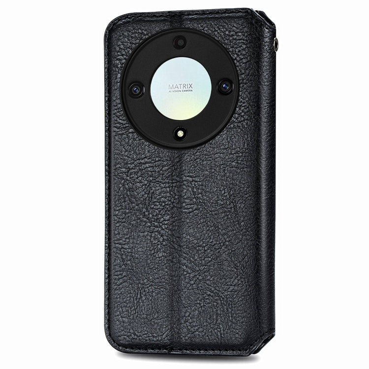 For Honor X9a Cubic Grid Pressed Magnetic Leather Phone Case