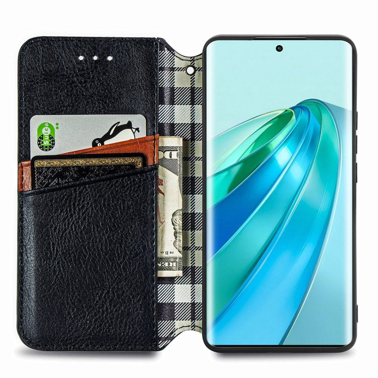 For Honor X9a Cubic Grid Pressed Magnetic Leather Phone Case