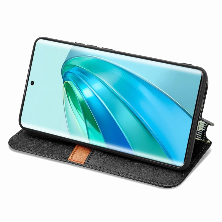 For Honor X9a Cubic Grid Pressed Magnetic Leather Phone Case