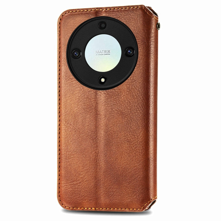 For Honor X9a Cubic Grid Pressed Magnetic Leather Phone Case