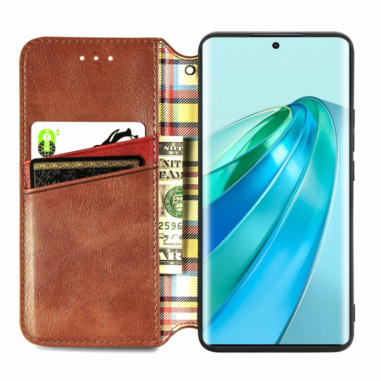 For Honor X9a Cubic Grid Pressed Magnetic Leather Phone Case