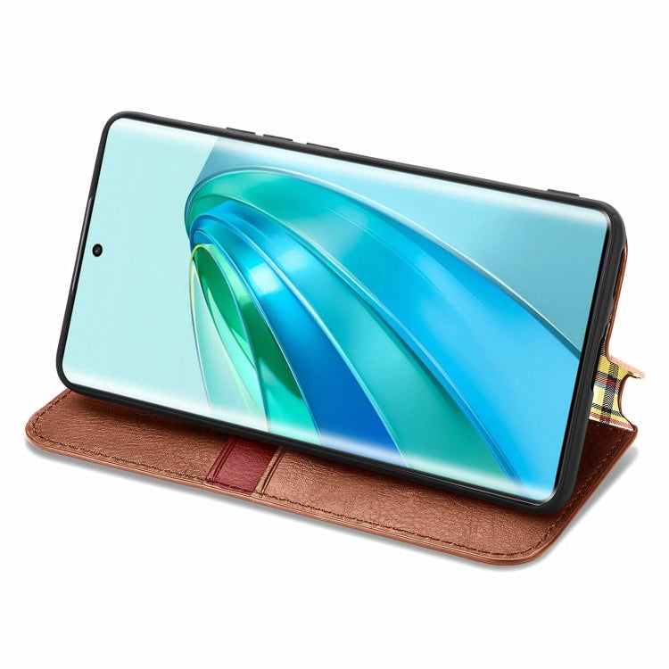 For Honor X9a Cubic Grid Pressed Magnetic Leather Phone Case