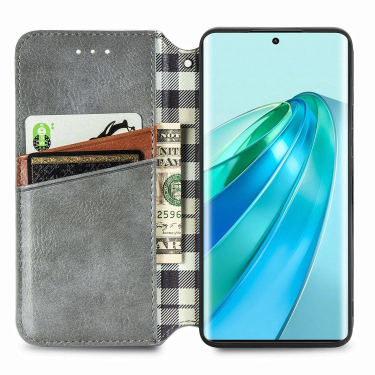 For Honor X9a Cubic Grid Pressed Magnetic Leather Phone Case