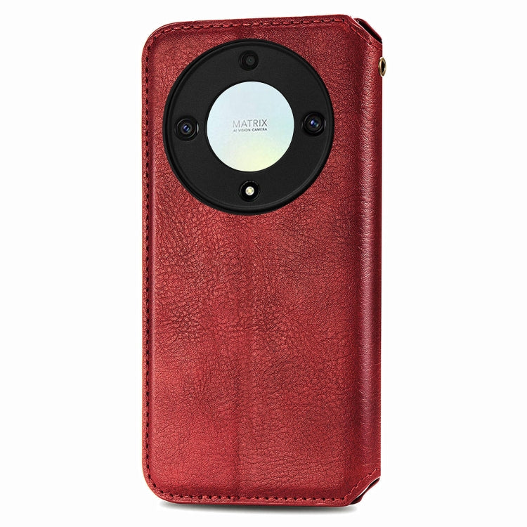 For Honor X9a Cubic Grid Pressed Magnetic Leather Phone Case