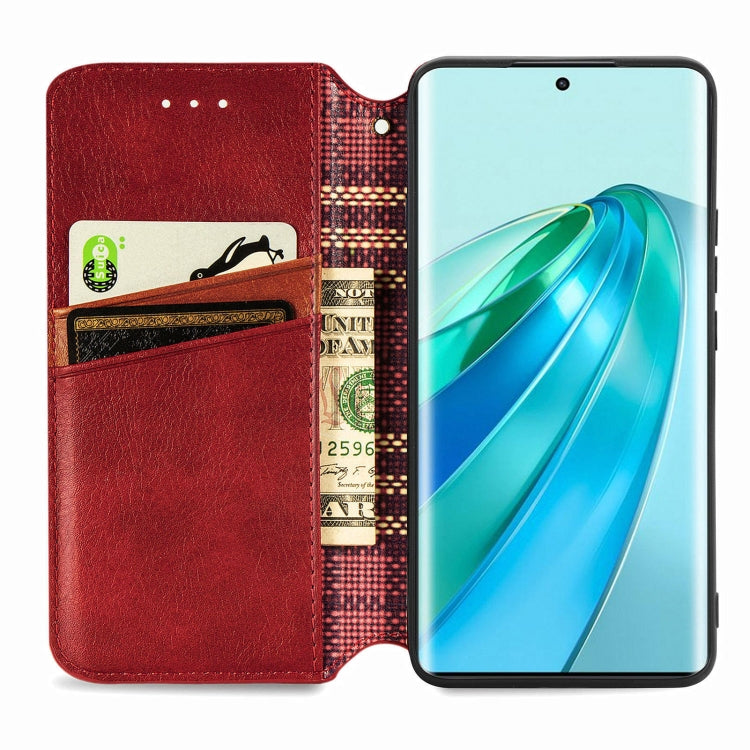For Honor X9a Cubic Grid Pressed Magnetic Leather Phone Case
