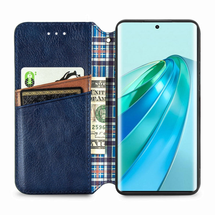 For Honor X9a Cubic Grid Pressed Magnetic Leather Phone Case