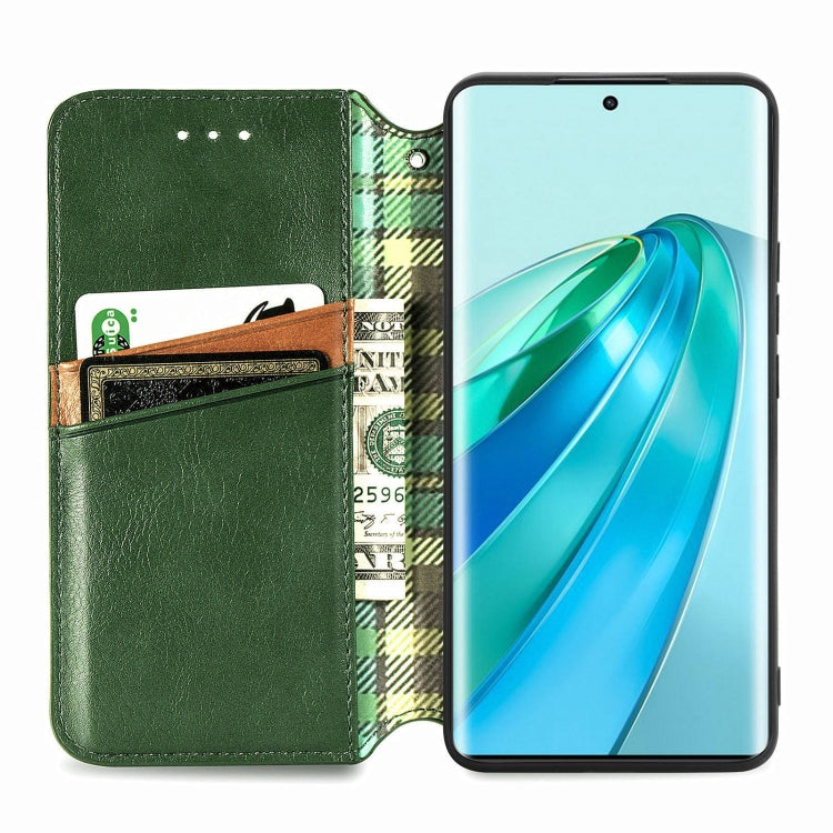 For Honor X9a Cubic Grid Pressed Magnetic Leather Phone Case