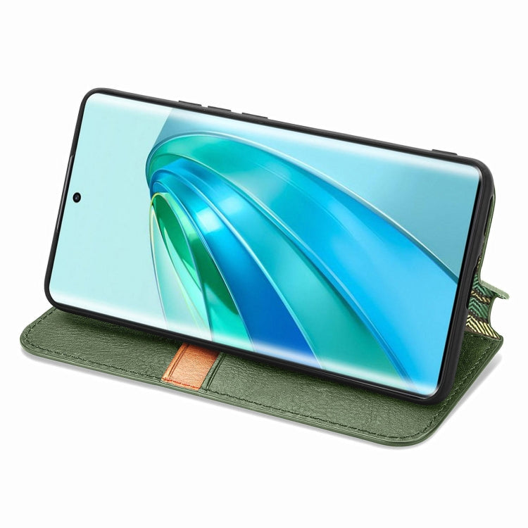 For Honor X9a Cubic Grid Pressed Magnetic Leather Phone Case