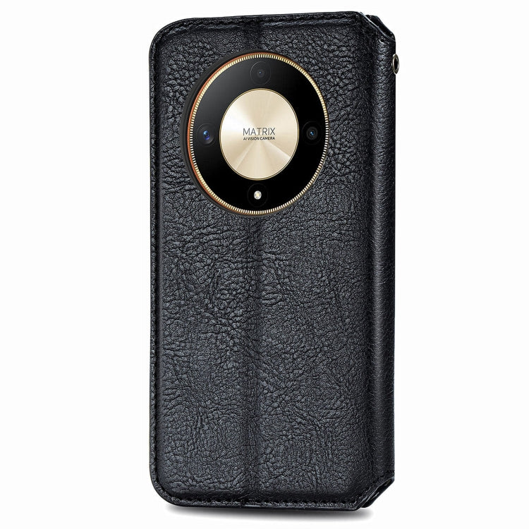 For Honor X9b 4G Cubic Grid Pressed Magnetic Leather Phone Case