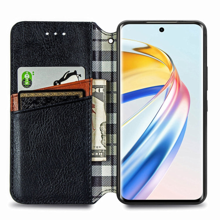 For Honor X9b 4G Cubic Grid Pressed Magnetic Leather Phone Case