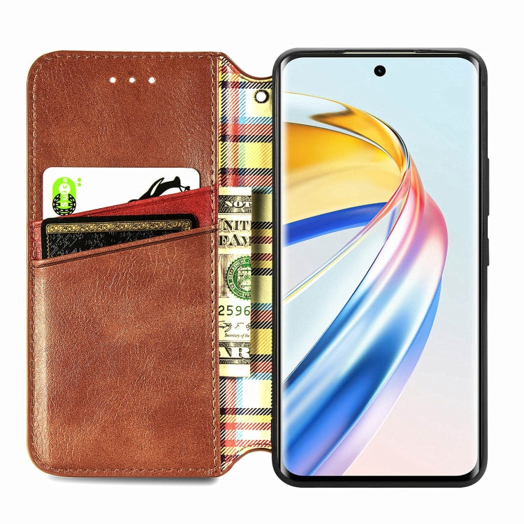 For Honor X9b 4G Cubic Grid Pressed Magnetic Leather Phone Case