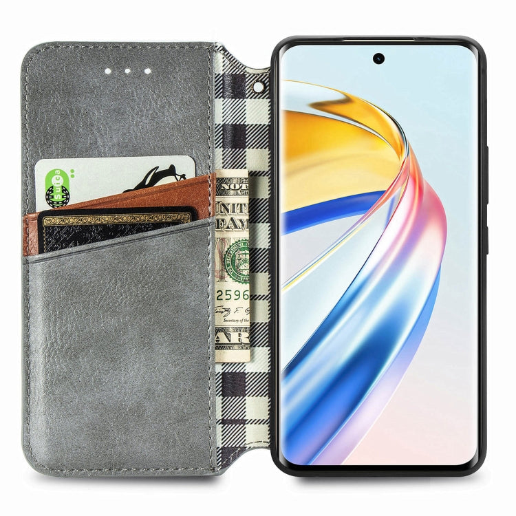 For Honor X9b 4G Cubic Grid Pressed Magnetic Leather Phone Case
