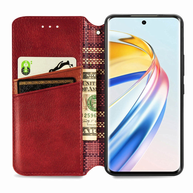 For Honor X9b 4G Cubic Grid Pressed Magnetic Leather Phone Case