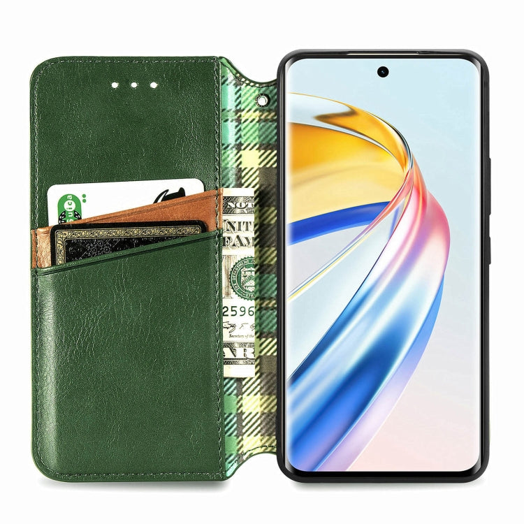 For Honor X9b 4G Cubic Grid Pressed Magnetic Leather Phone Case