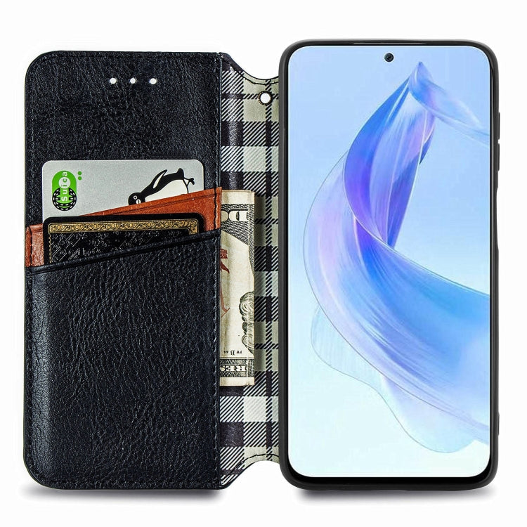 For Honor X50i Cubic Grid Pressed Magnetic Leather Phone Case
