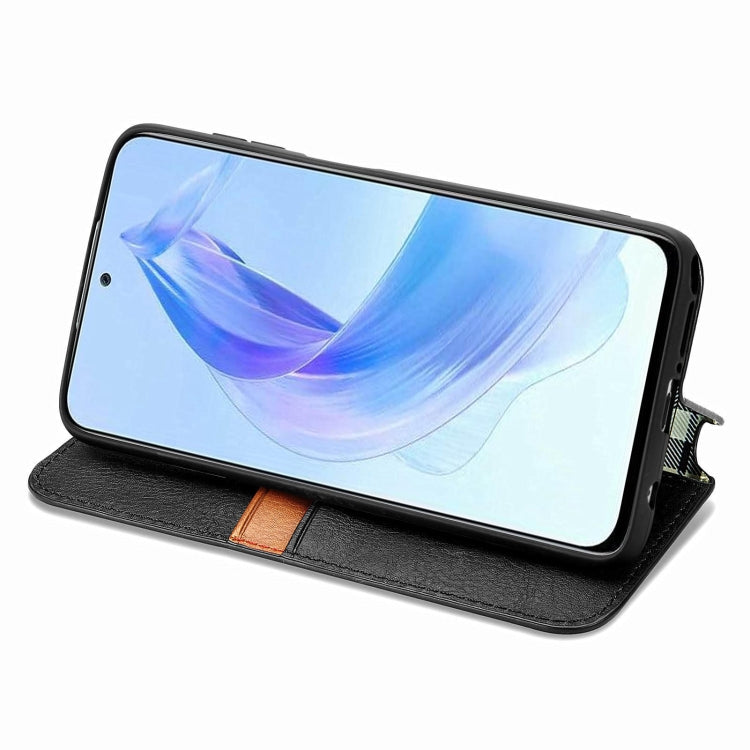 For Honor X50i Cubic Grid Pressed Magnetic Leather Phone Case