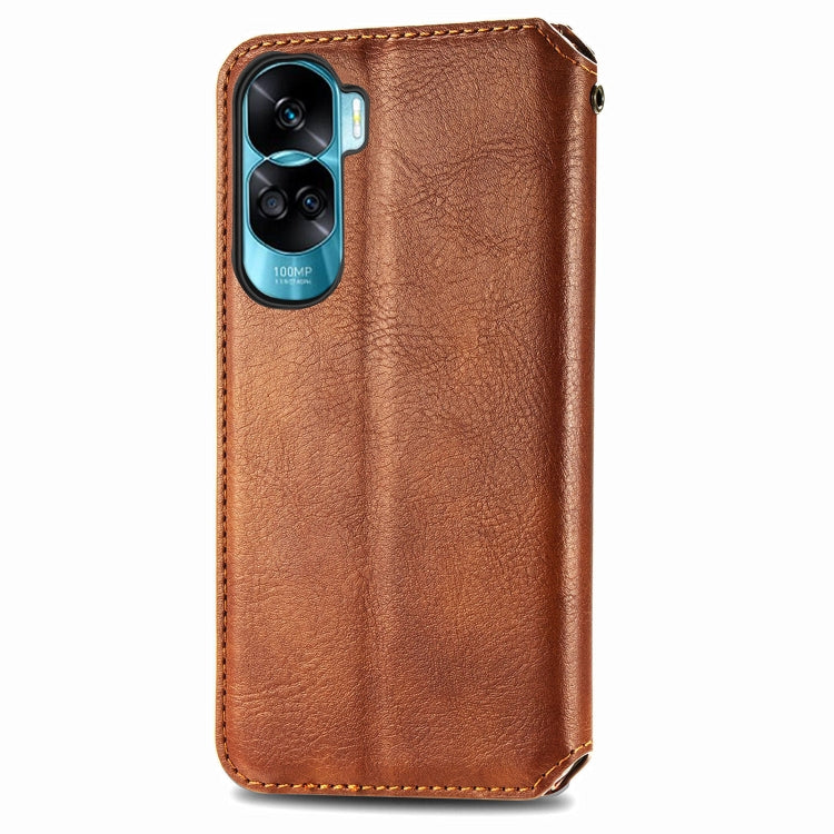 For Honor X50i Cubic Grid Pressed Magnetic Leather Phone Case