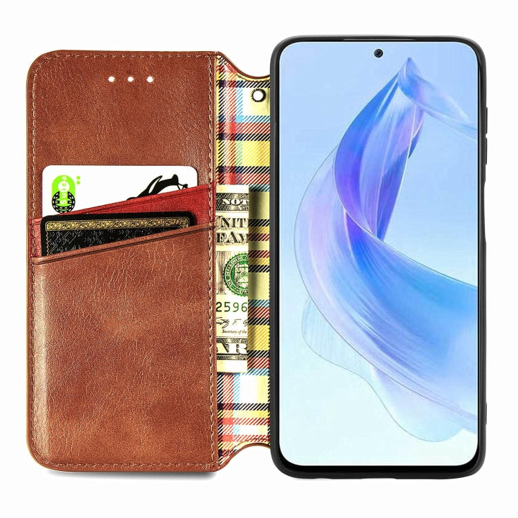 For Honor X50i Cubic Grid Pressed Magnetic Leather Phone Case