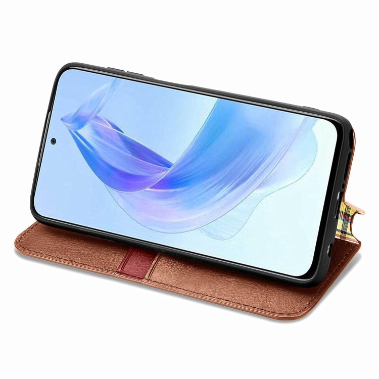 For Honor X50i Cubic Grid Pressed Magnetic Leather Phone Case