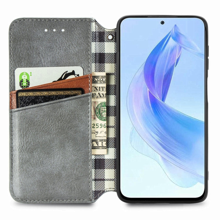 For Honor X50i Cubic Grid Pressed Magnetic Leather Phone Case