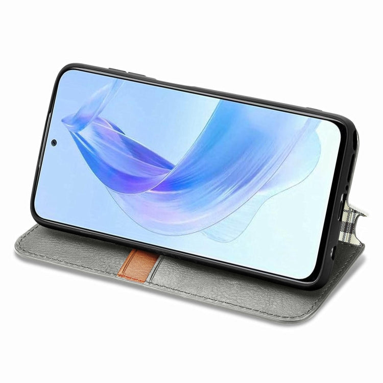 For Honor X50i Cubic Grid Pressed Magnetic Leather Phone Case