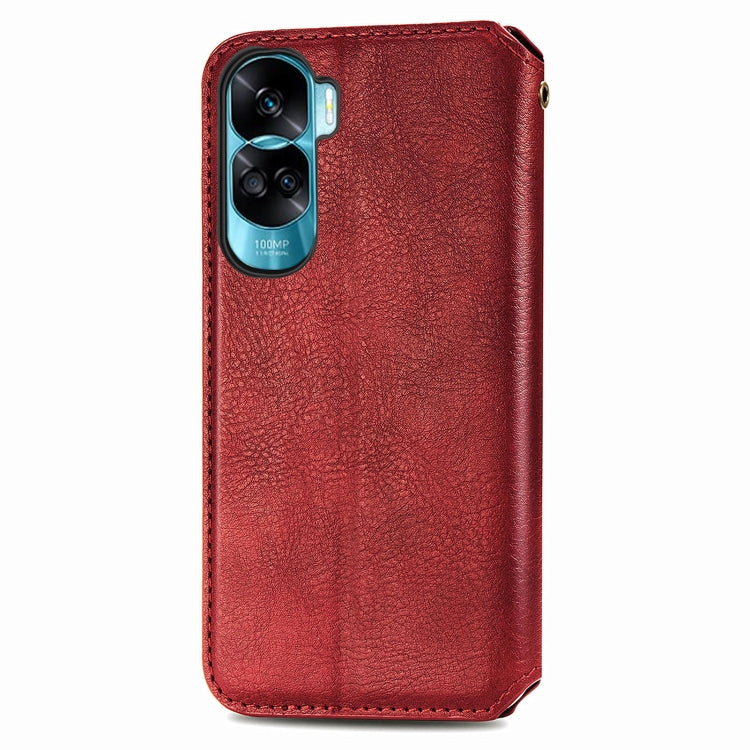 For Honor X50i Cubic Grid Pressed Magnetic Leather Phone Case