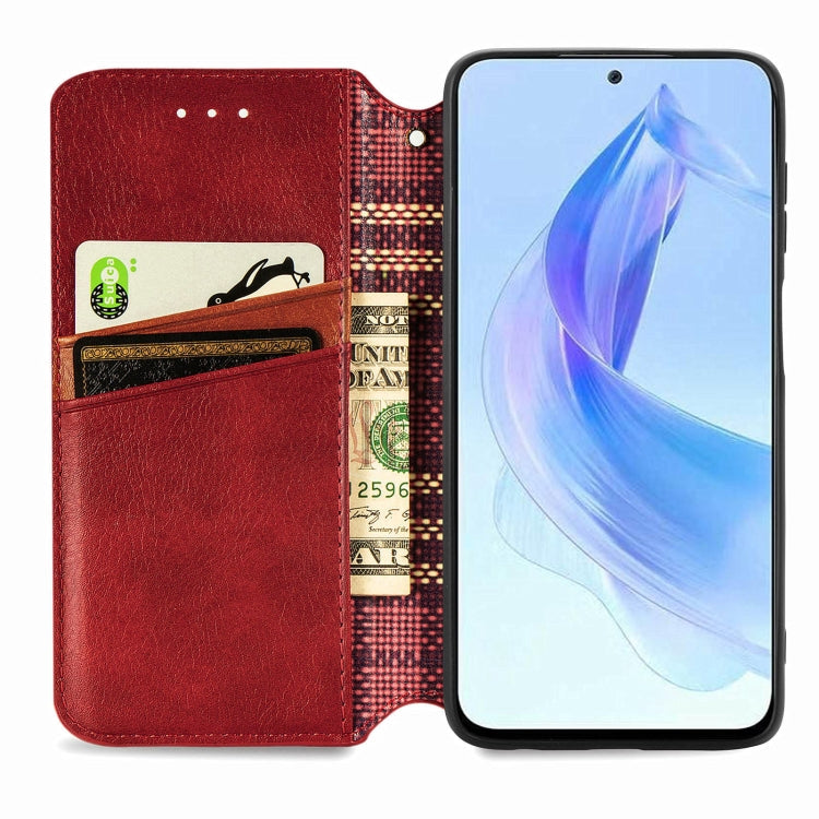 For Honor X50i Cubic Grid Pressed Magnetic Leather Phone Case