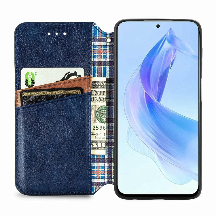 For Honor X50i Cubic Grid Pressed Magnetic Leather Phone Case