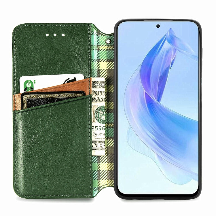 For Honor X50i Cubic Grid Pressed Magnetic Leather Phone Case