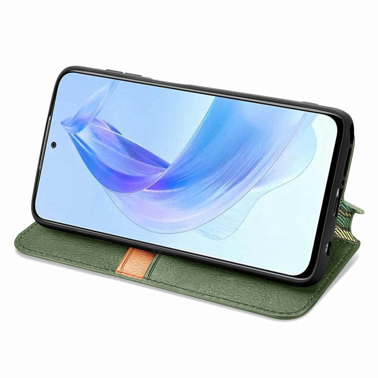 For Honor X50i Cubic Grid Pressed Magnetic Leather Phone Case