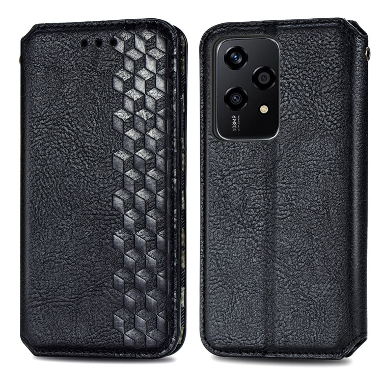 For Honor 200 Lite Global Cubic Grid Pressed Magnetic Leather Phone Case