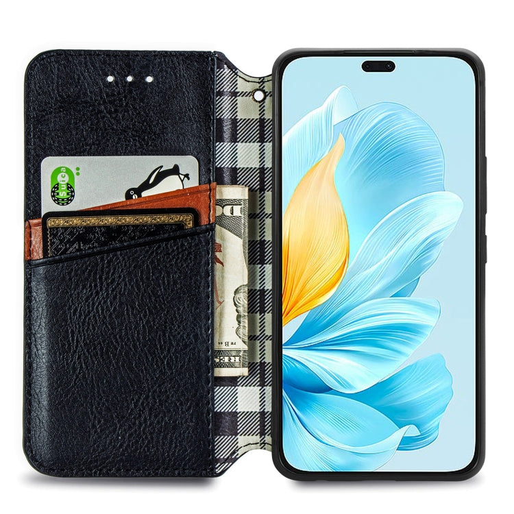 For Honor 200 Lite Global Cubic Grid Pressed Magnetic Leather Phone Case