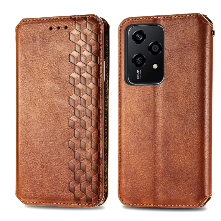 For Honor 200 Lite Global Cubic Grid Pressed Magnetic Leather Phone Case