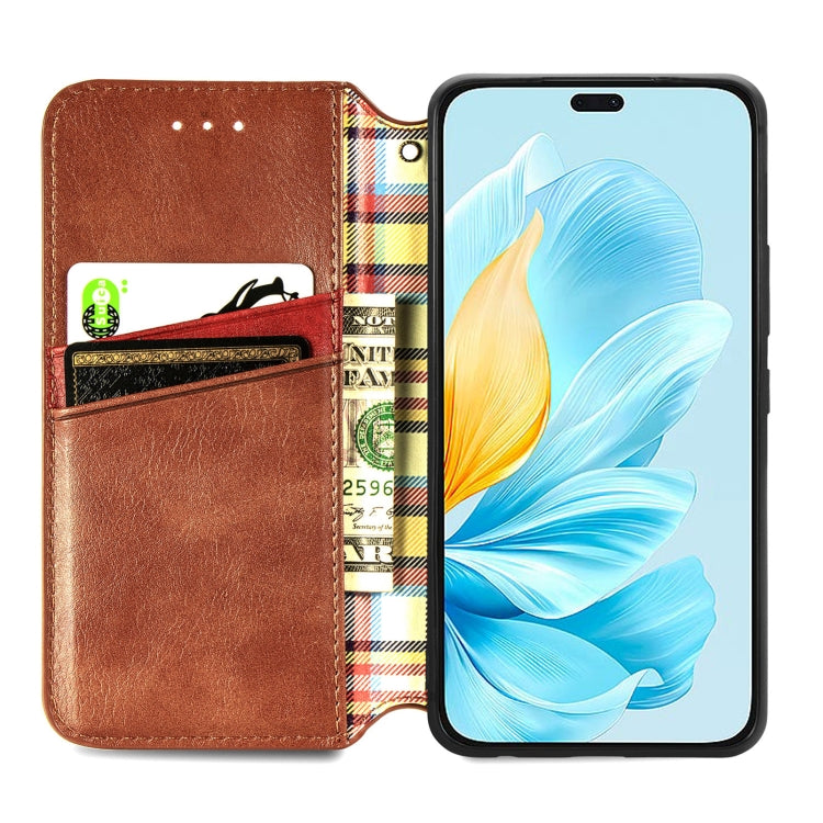 For Honor 200 Lite Global Cubic Grid Pressed Magnetic Leather Phone Case