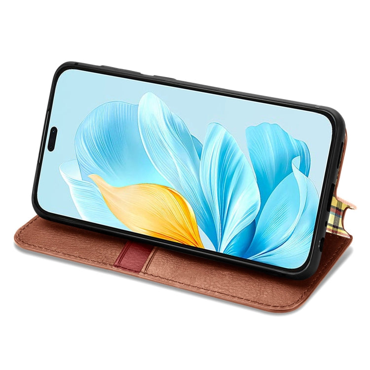 For Honor 200 Lite Global Cubic Grid Pressed Magnetic Leather Phone Case