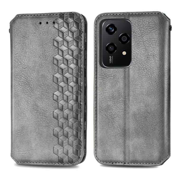 For Honor 200 Lite Global Cubic Grid Pressed Magnetic Leather Phone Case