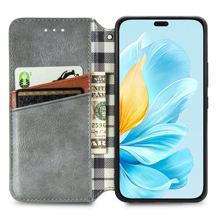 For Honor 200 Lite Global Cubic Grid Pressed Magnetic Leather Phone Case