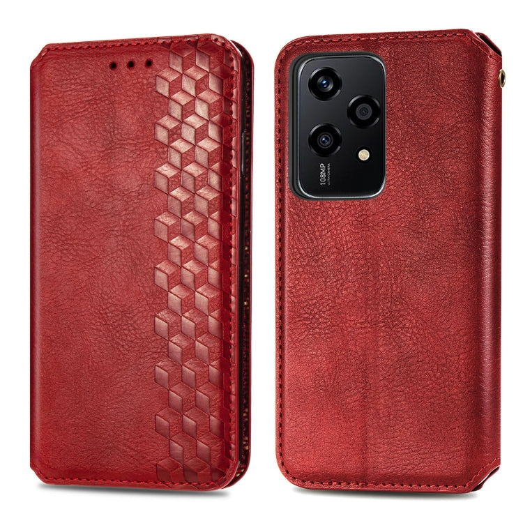For Honor 200 Lite Global Cubic Grid Pressed Magnetic Leather Phone Case