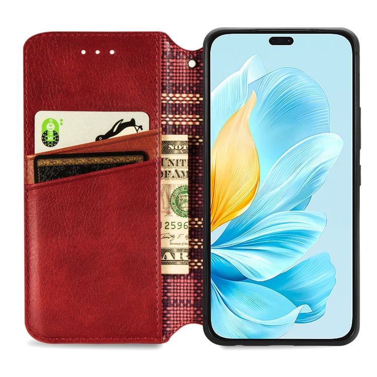 For Honor 200 Lite Global Cubic Grid Pressed Magnetic Leather Phone Case
