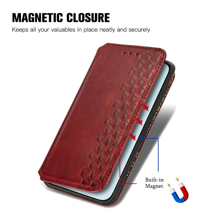 For Honor 200 Lite Global Cubic Grid Pressed Magnetic Leather Phone Case