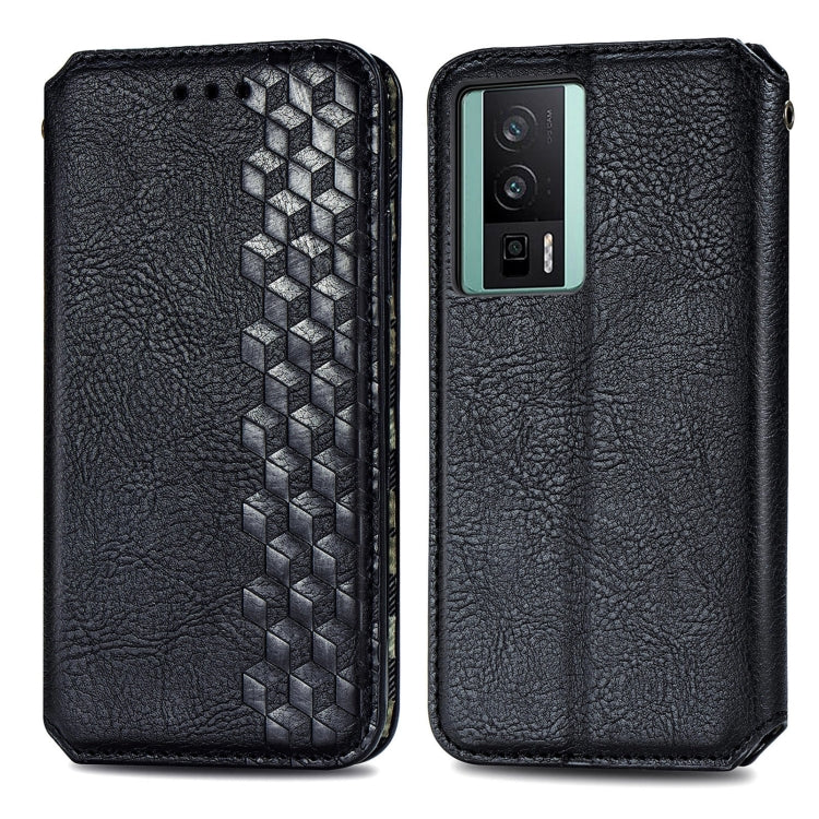 For Xiaomi Poco F5 Pro Cubic Grid Pressed Magnetic Leather Phone Case