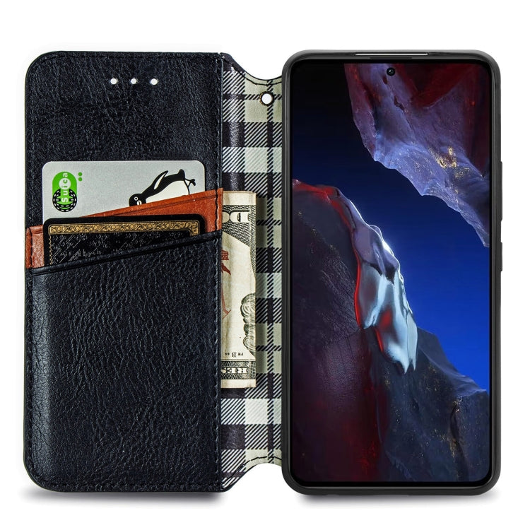 For Xiaomi Poco F5 Pro Cubic Grid Pressed Magnetic Leather Phone Case