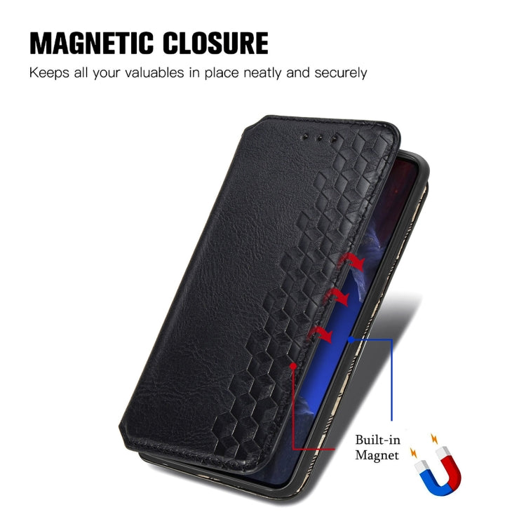 For Xiaomi Poco F5 Pro Cubic Grid Pressed Magnetic Leather Phone Case